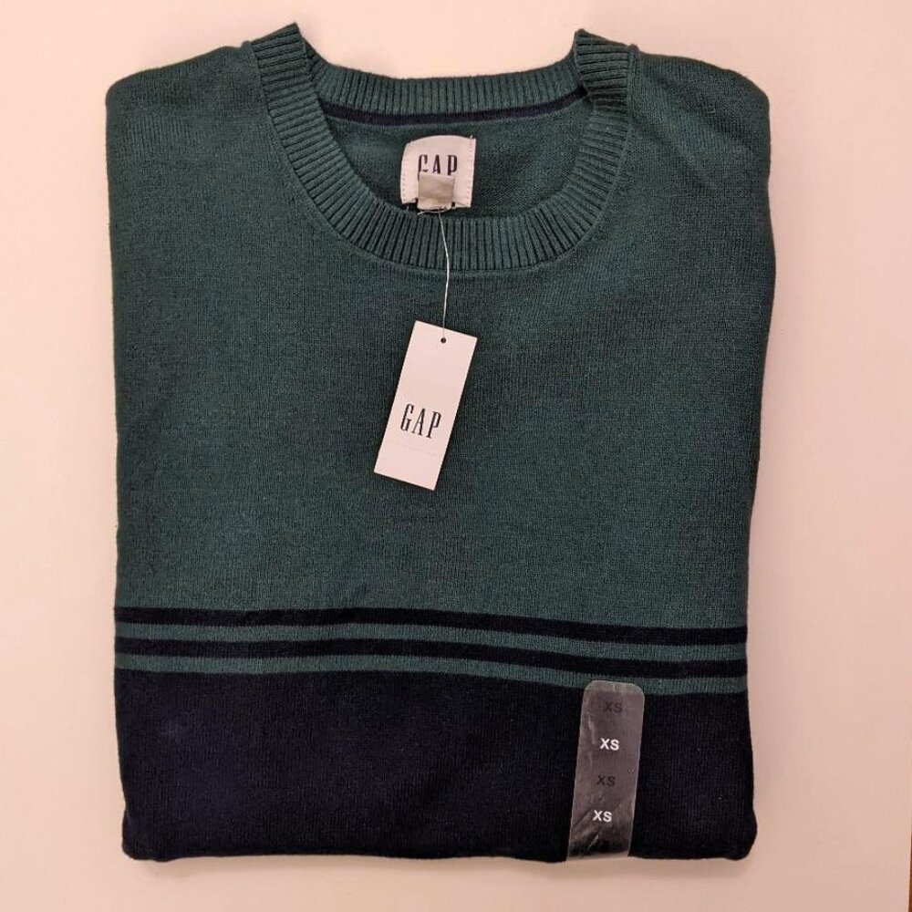 GAP | Dark Green & Navy Striped Colorblock Sweater | XS